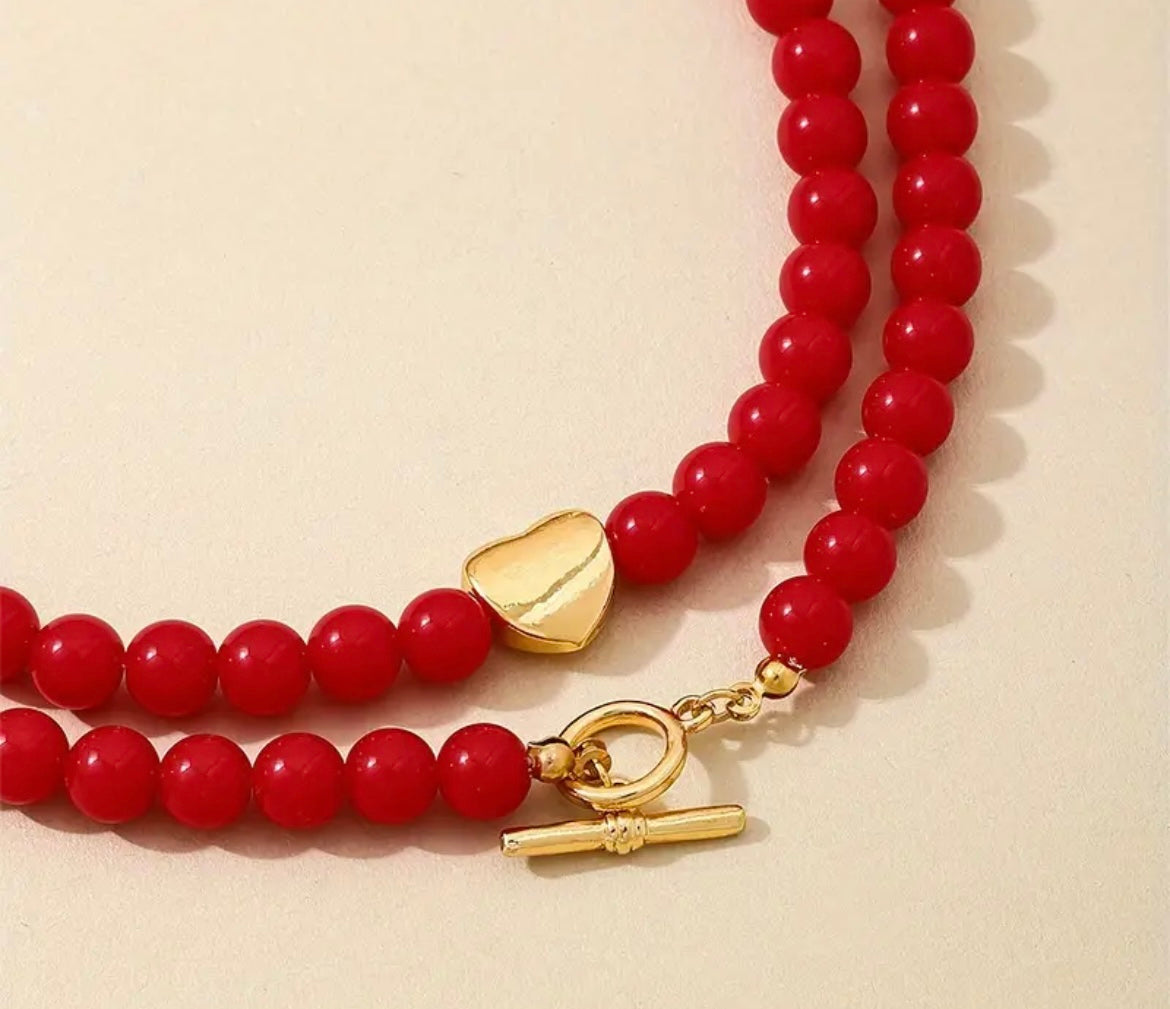 ❤️ Collar Coral Doble Corazón Dorado – Áurea Tienda