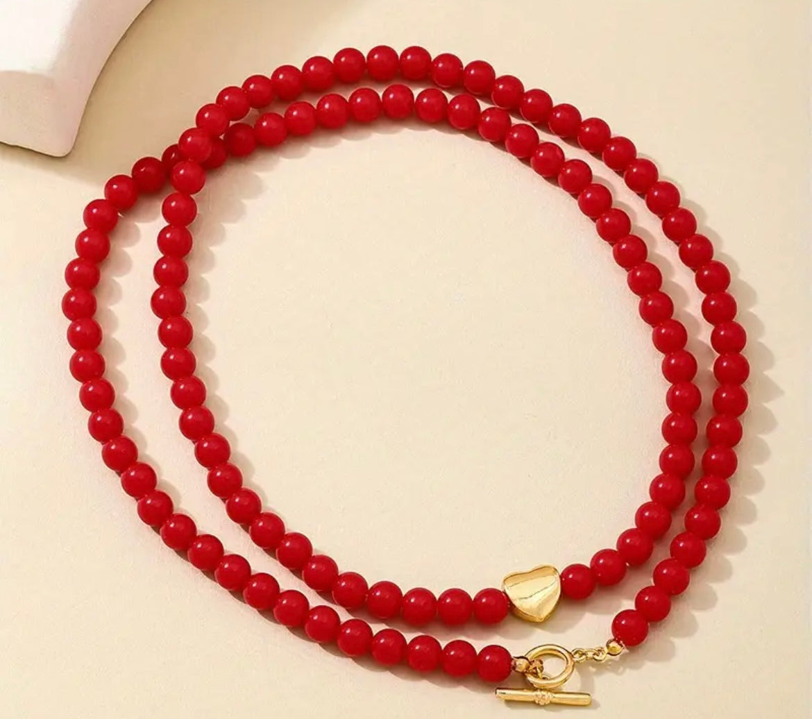 ❤️ Collar Coral Doble Corazón Dorado – Áurea Tienda