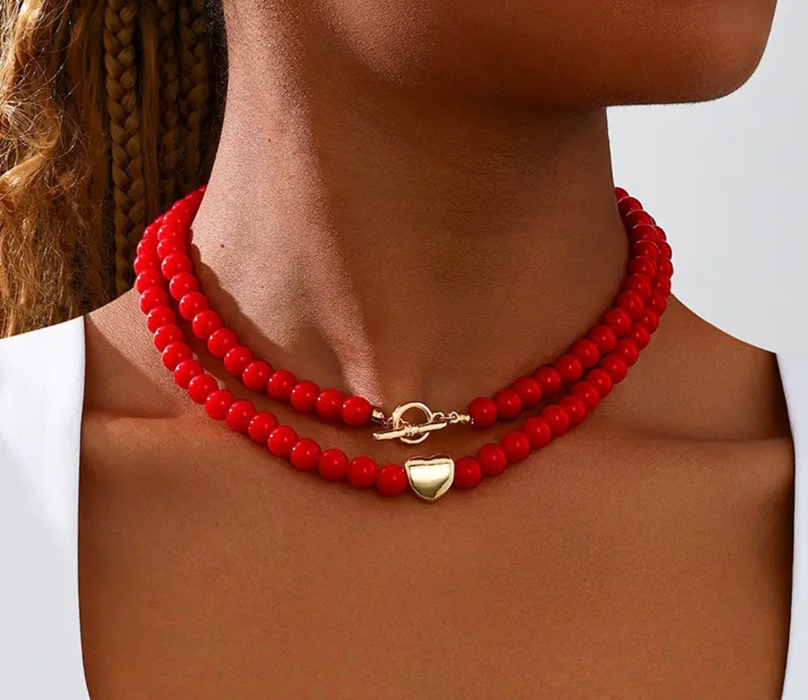 ❤️ Collar Coral Doble Corazón Dorado – Áurea Tienda