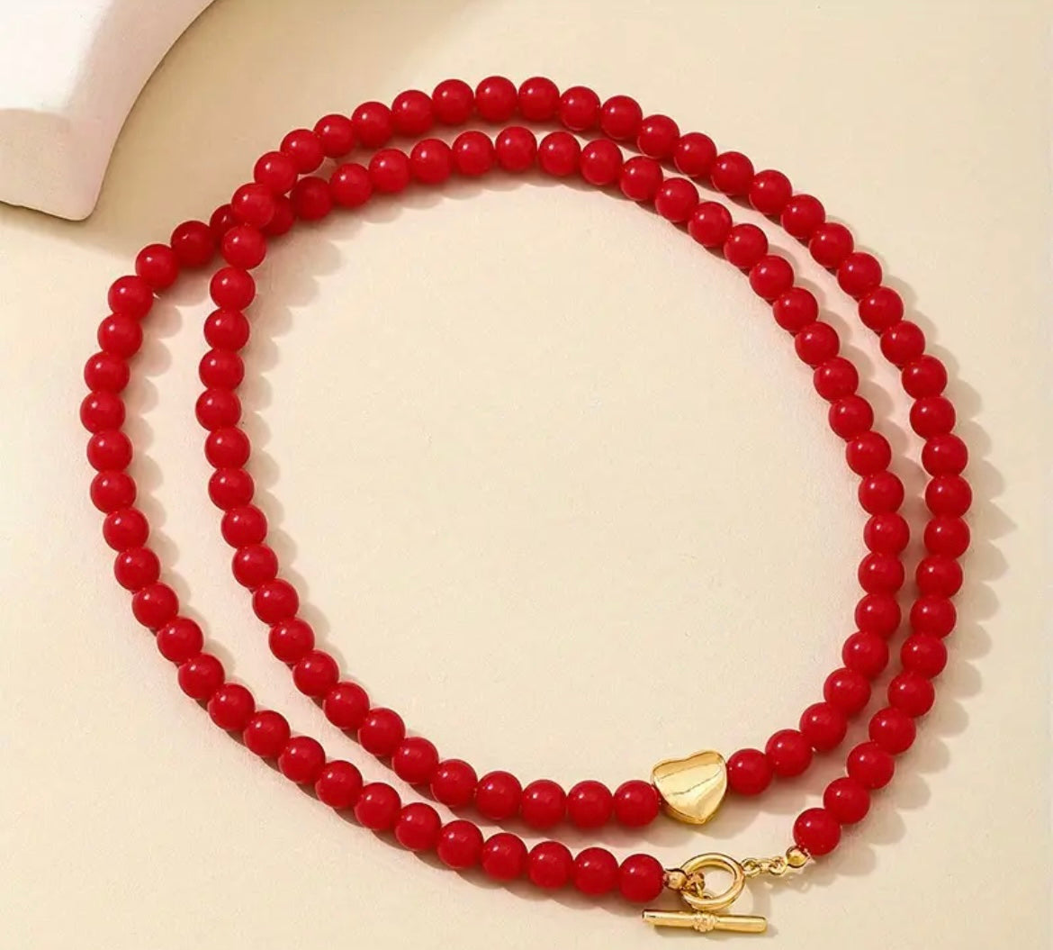 ❤️ Collar Coral Doble Corazón Dorado – Áurea Tienda