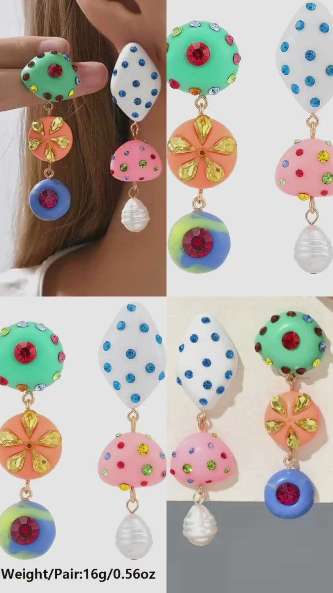 $12.990 Aretes Statement Multicolor con Cristales – Estilo Verano | Áurea Tienda